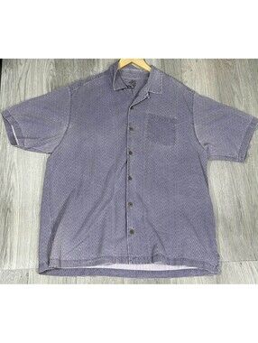 Tommy Bahama Mens XL Silk Camp Shirt Purple Geometric Embroidered Button Up #13